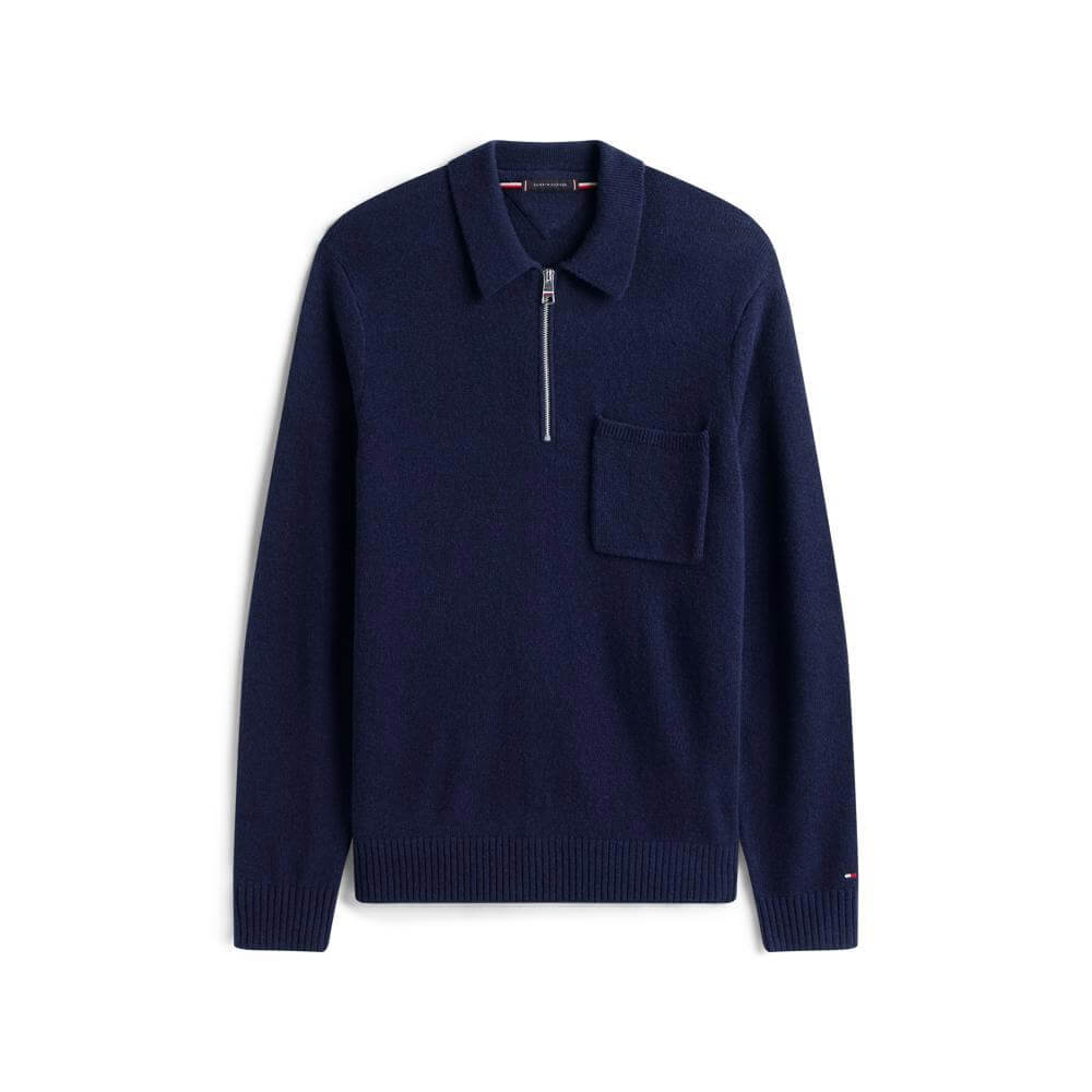 Tommy Hilfiger Pure Lambswool Zip Placket Polo Jumper